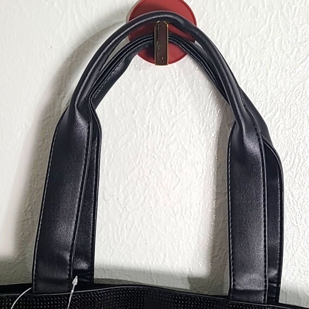 Victoria's Secret Black Tote, Metallic Trim, Logo in Shiny Gold on Front, NWT - Picture 4 of 10